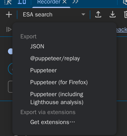 The Export menu of the Recorder panel with JSON