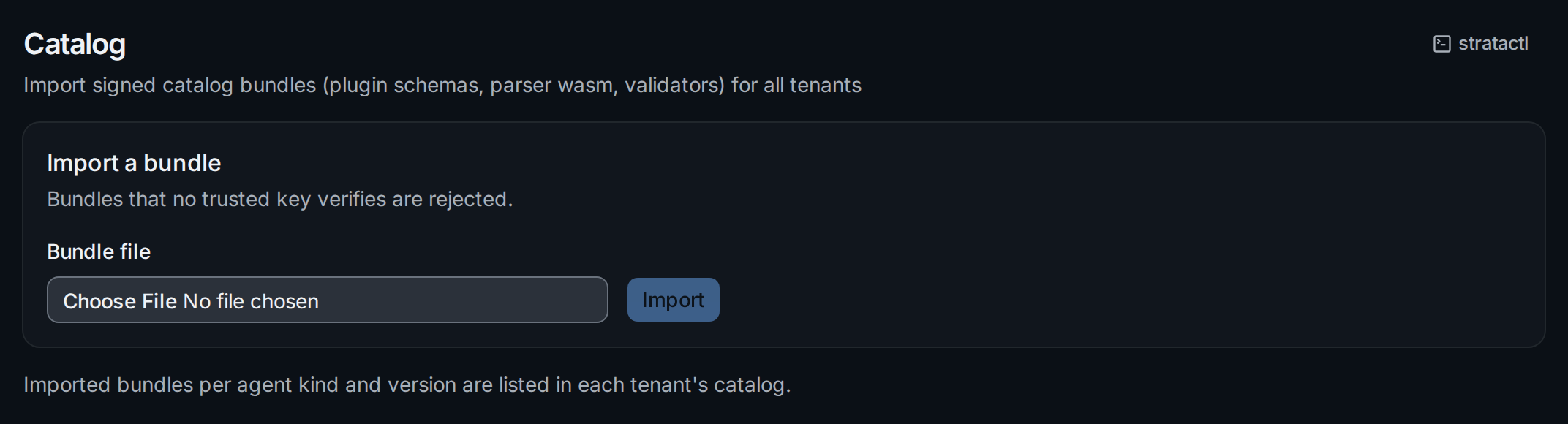 The platform Catalog page with the bundle upload