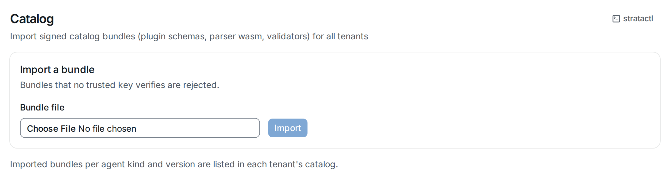 The platform Catalog page with the bundle upload