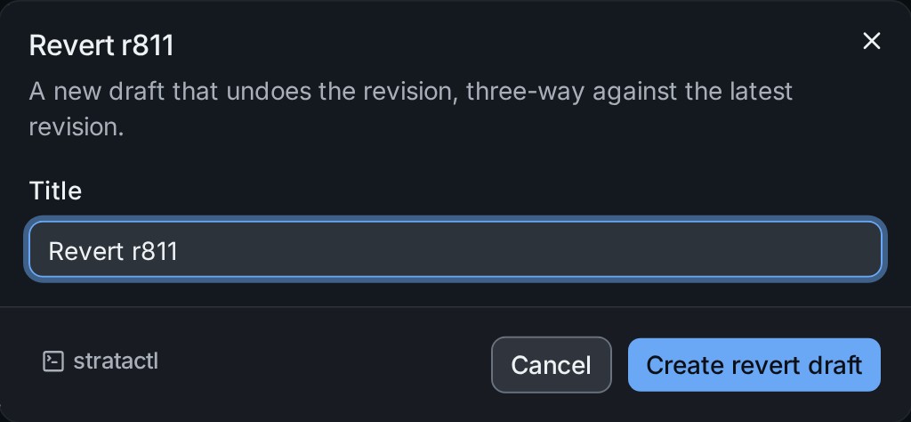 The Revert r811 dialog: a new draft that undoes the revision